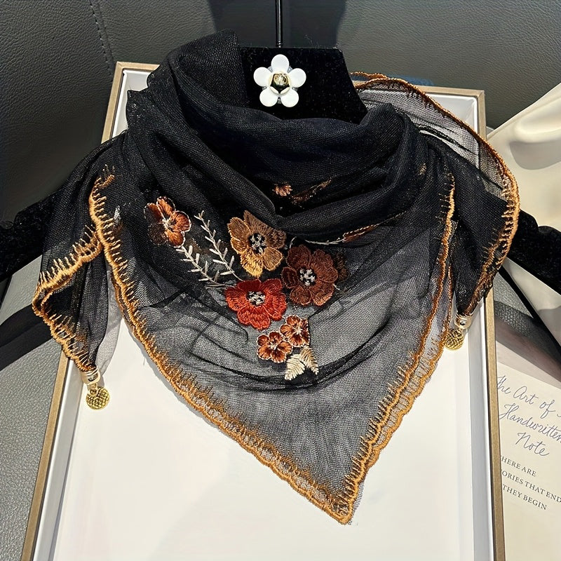 Écharpe Vintage Brodée De Fleurs