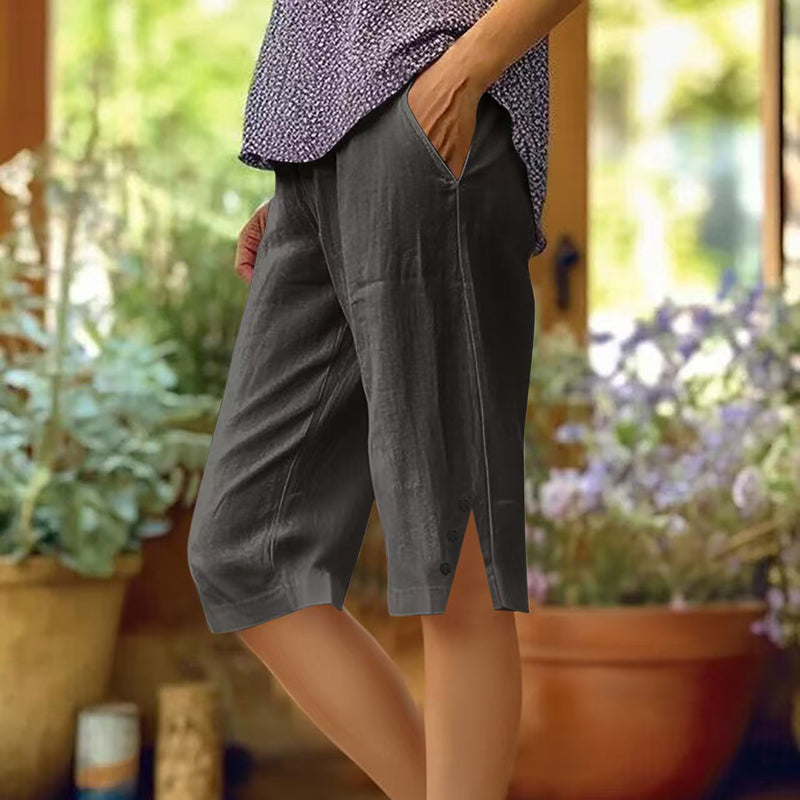 【Coton Et Lin】Pantalon Décontracté De Couleur Unie