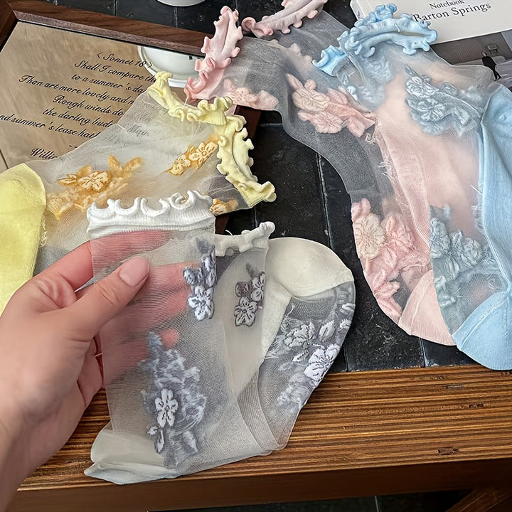 Chaussettes Respirantes Brodées De Fleurs