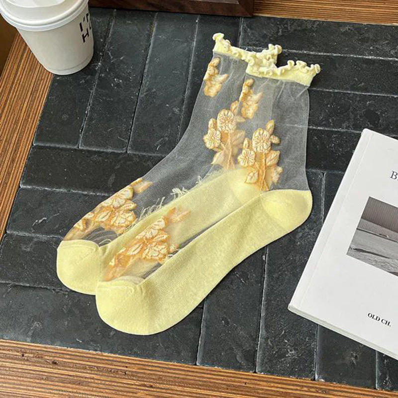 Chaussettes Respirantes Brodées De Fleurs