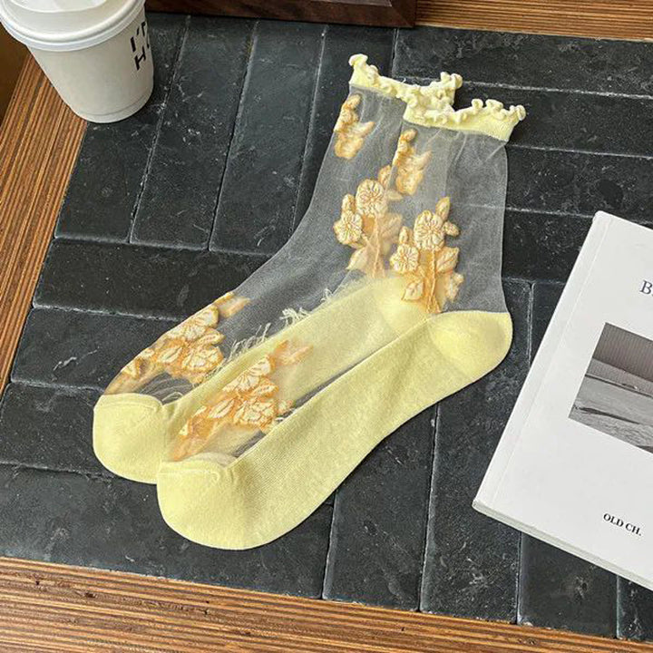 Chaussettes Respirantes Brodées De Fleurs