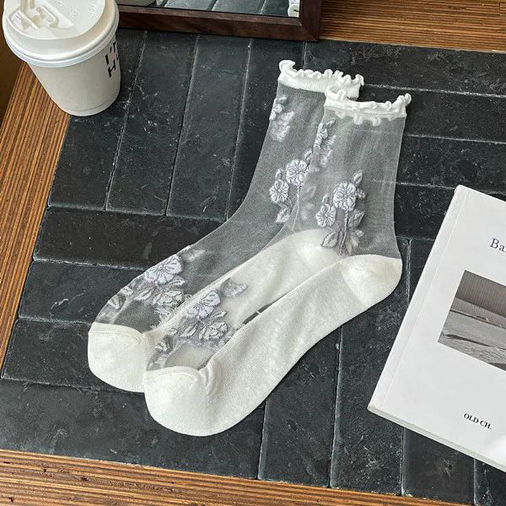 Chaussettes Respirantes Brodées De Fleurs