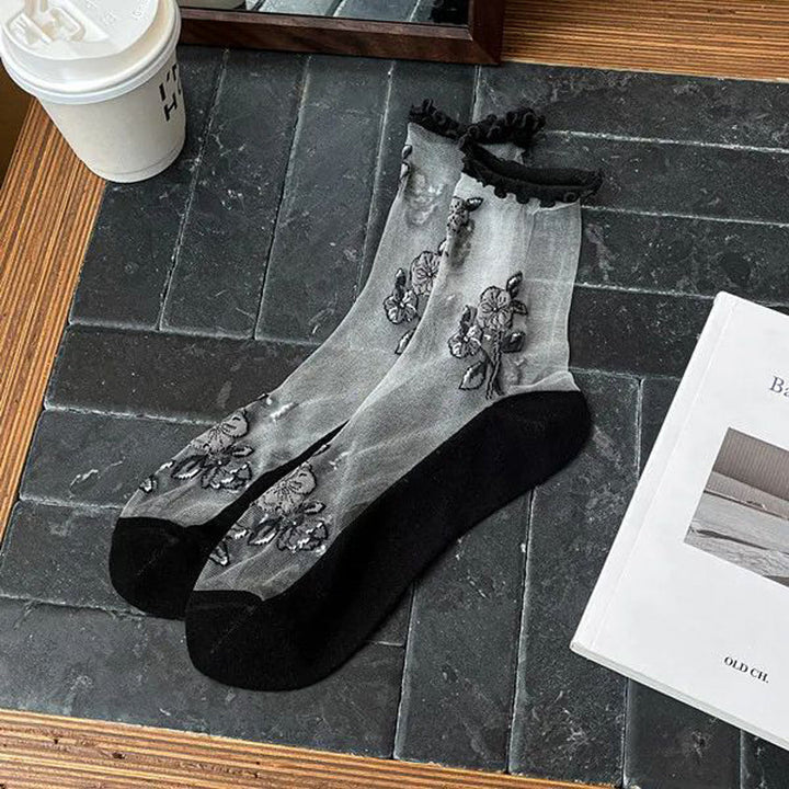 Chaussettes Respirantes Brodées De Fleurs