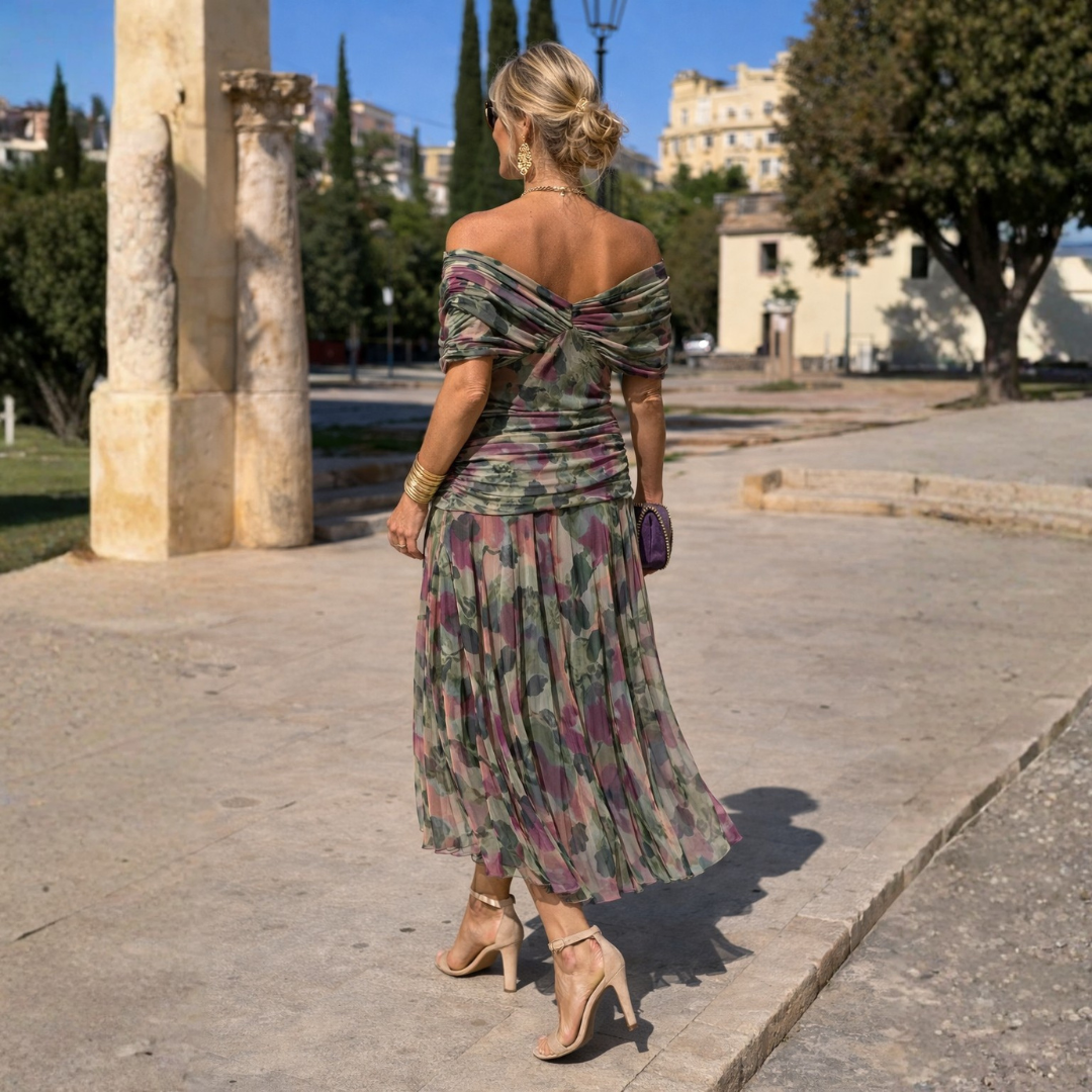 ROSSANA – Robe Longue Femme Off Shoulder en Chiffon