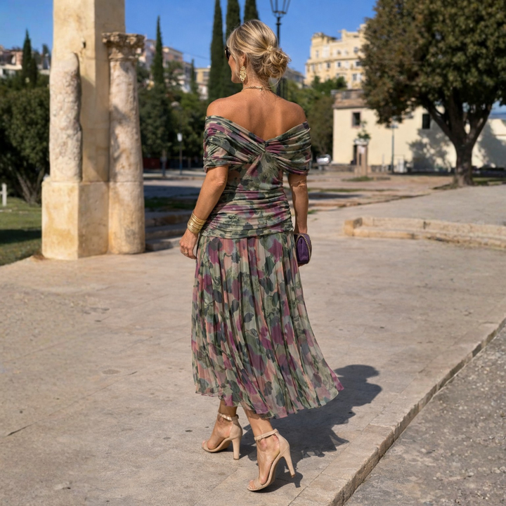 ROSSANA – Robe Longue Femme Off Shoulder en Chiffon
