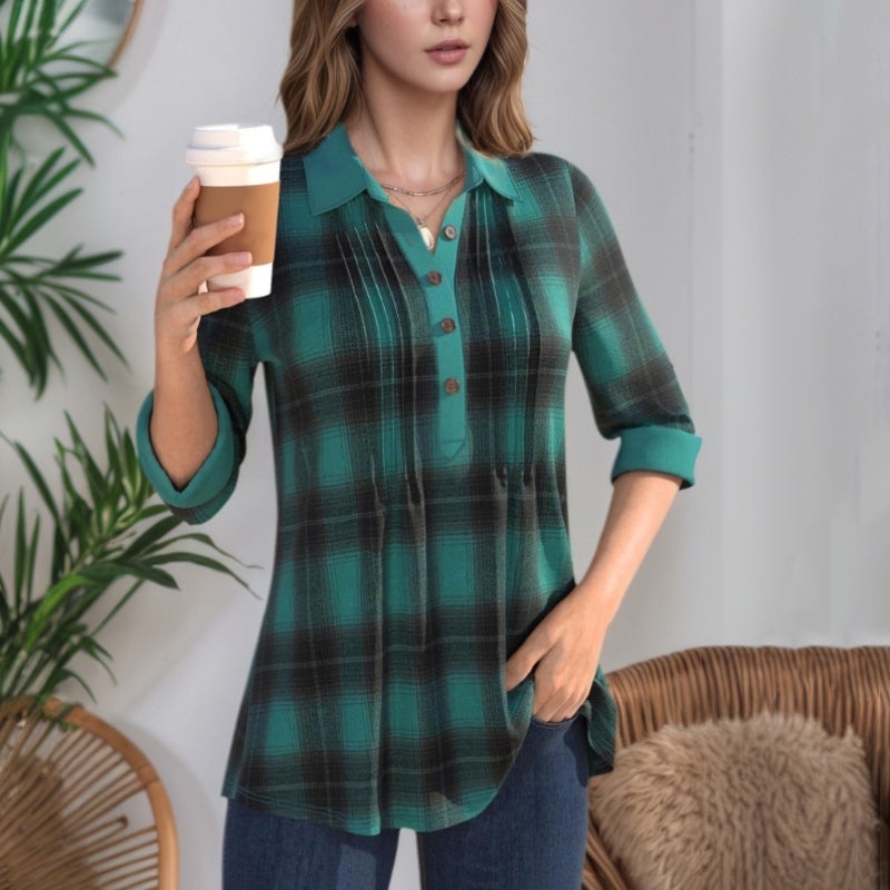 【Manches Longues】Blouse À Carreaux Vintage