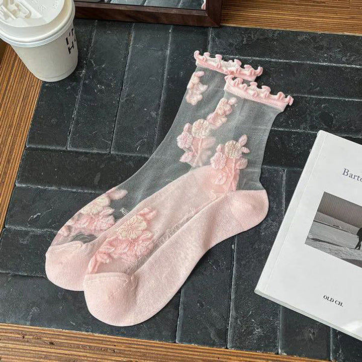 Chaussettes Respirantes Brodées De Fleurs