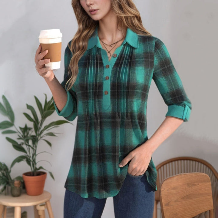 【Manches Longues】Blouse À Carreaux Vintage