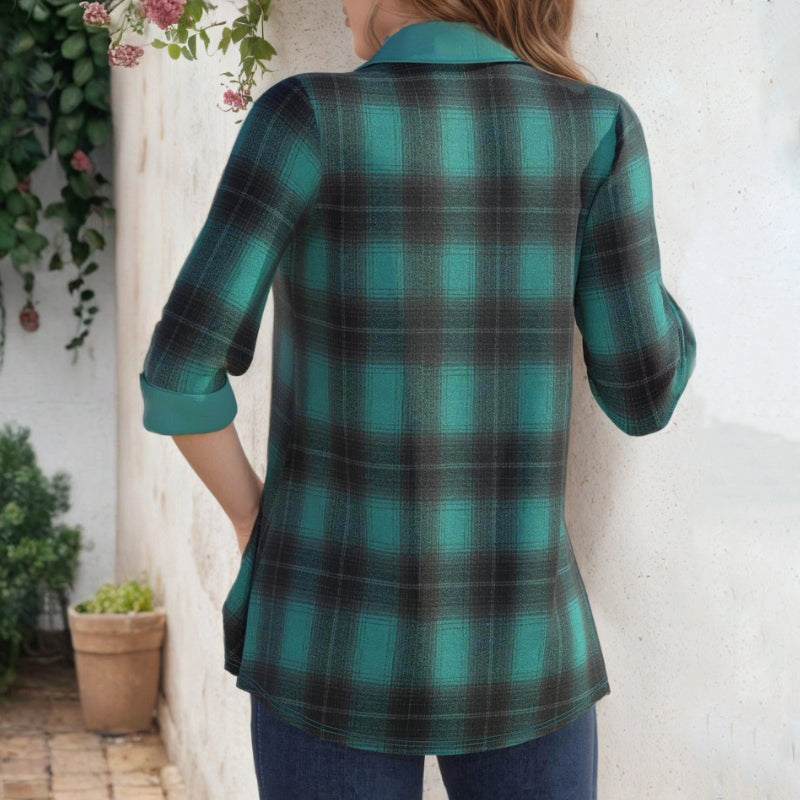 【Manches Longues】Blouse À Carreaux Vintage