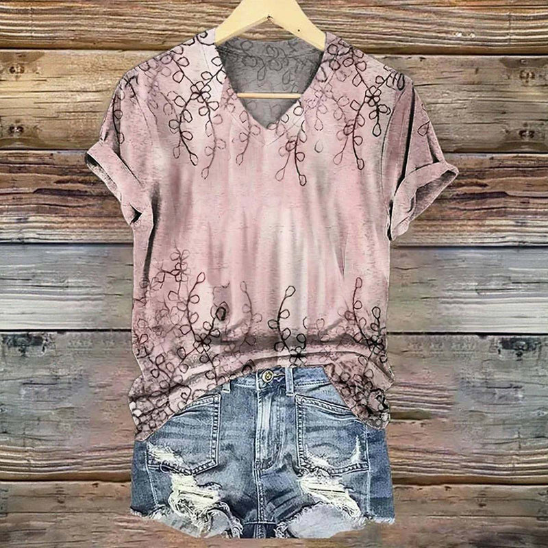 T-Shirt Imprimé Feuilles Vintage