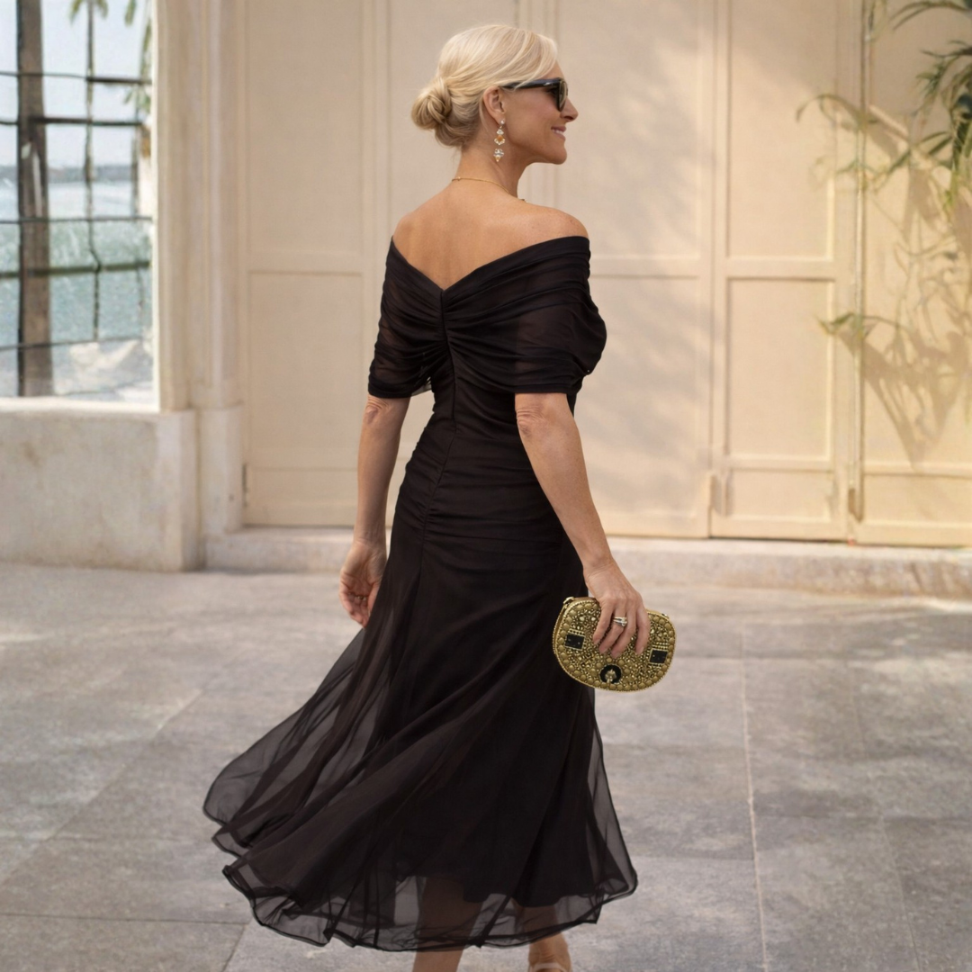ROSSANA – Robe Longue Femme Off Shoulder en Chiffon