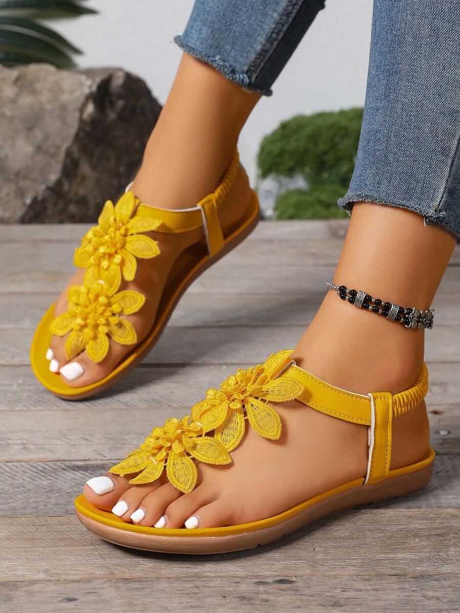 Florea | Orthopedic Sandals with Applied Flowers