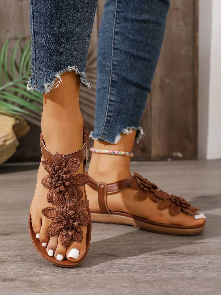 Florea | Orthopedic Sandals with Applied Flowers