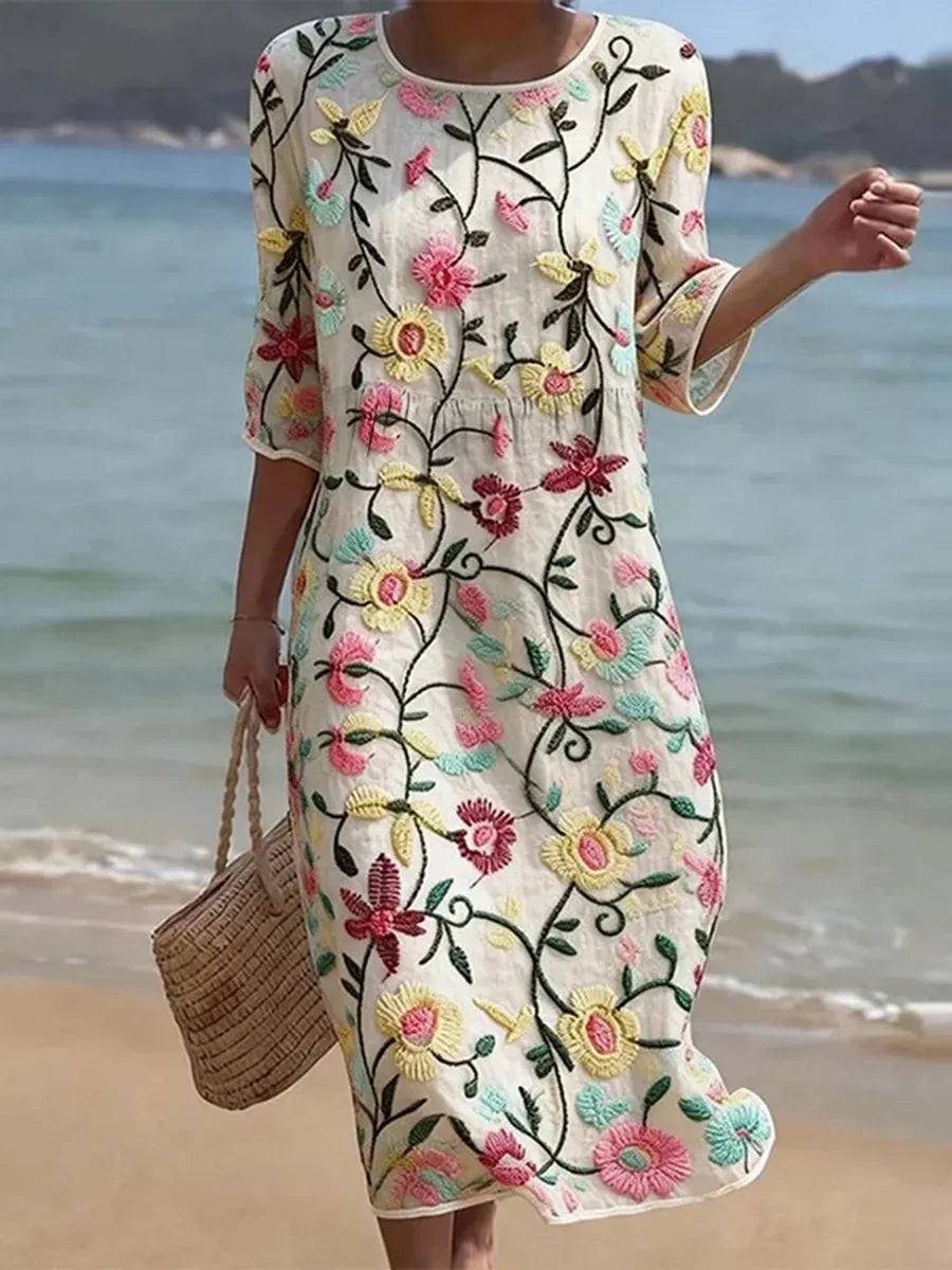 Rebecca | Robe Florale Élégante Broderie Colorée