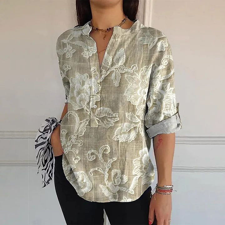 【Manches Longues】Blouse À Imprimé Floral Vintage