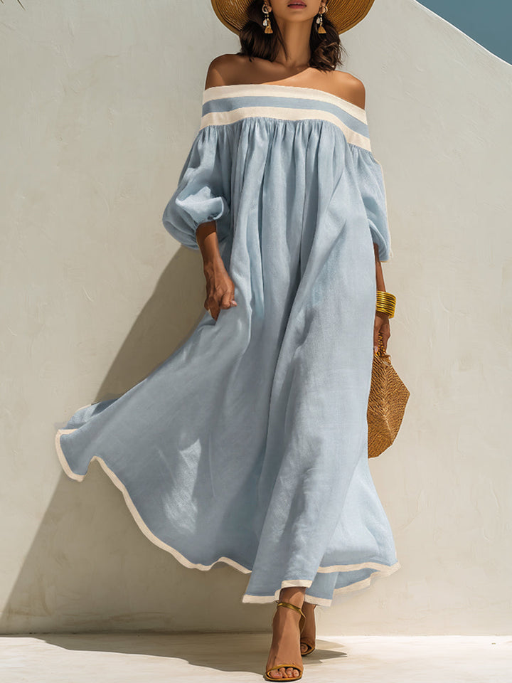 Élise | Robe Maxi Épaules Dénudées En Coton Lin