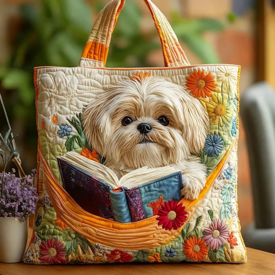 Presentación™ | Bolso Tote Artesanal con Estampado de Shih Tzu y Flores