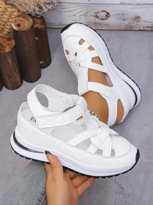 Sandales Compensées Confortables À Bride Velcro Pour Femmes