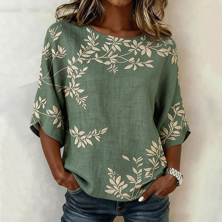 Blouse À Imprimé Feuilles Vintage