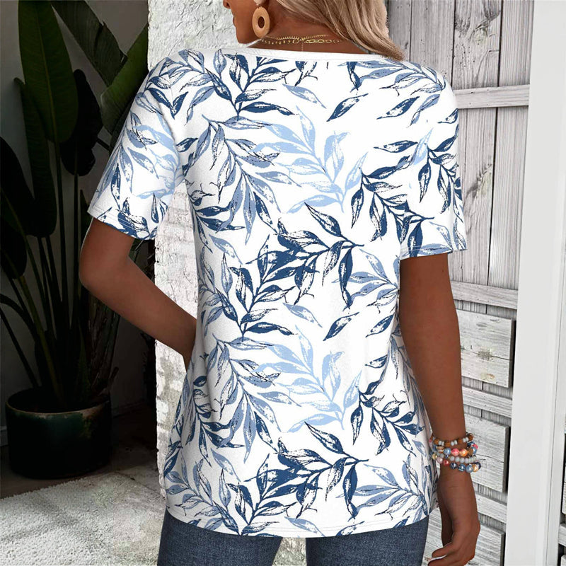 T-Shirt Décontracté À Imprimé Feuilles