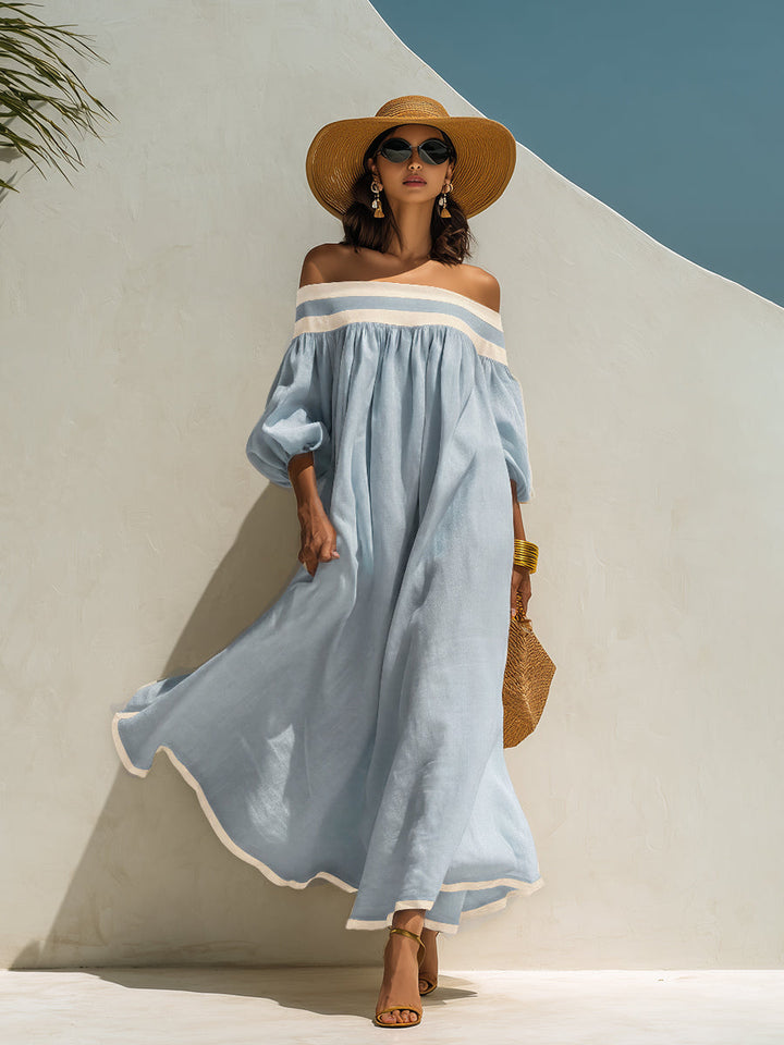 Élise | Robe Maxi Épaules Dénudées En Coton Lin