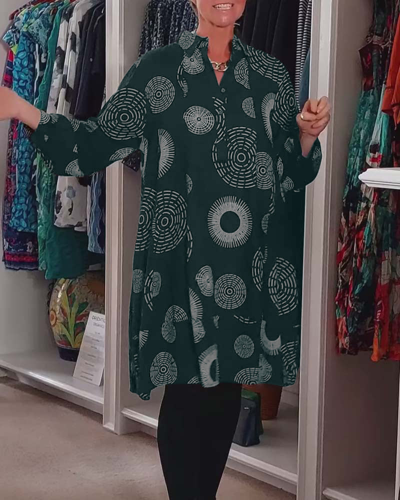 Robe décontractée à revers à imprimé géométrique