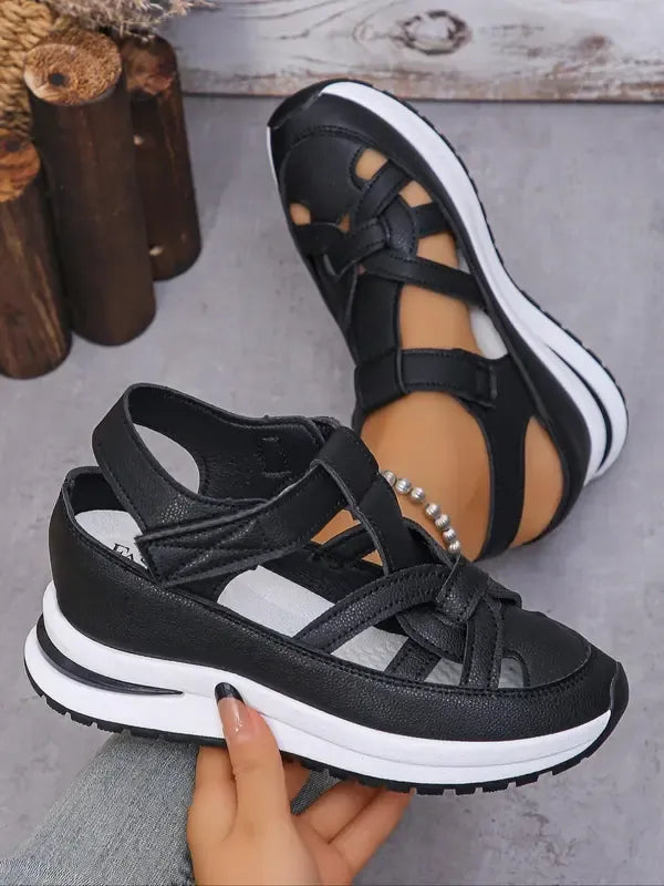 Sandales Compensées Confortables À Bride Velcro Pour Femmes