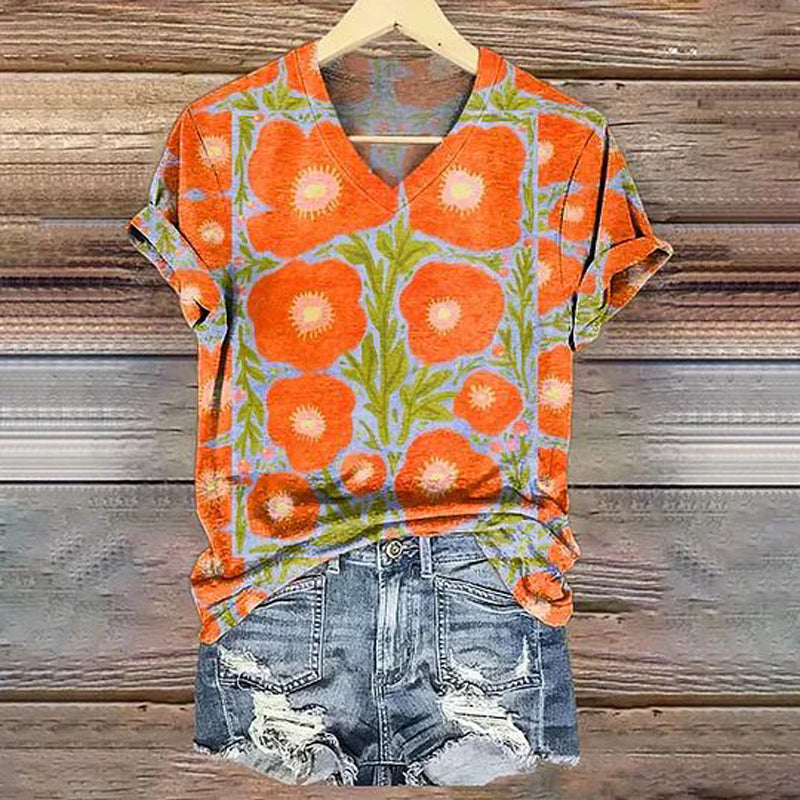 T-Shirt Décontracté À Imprimé Floral