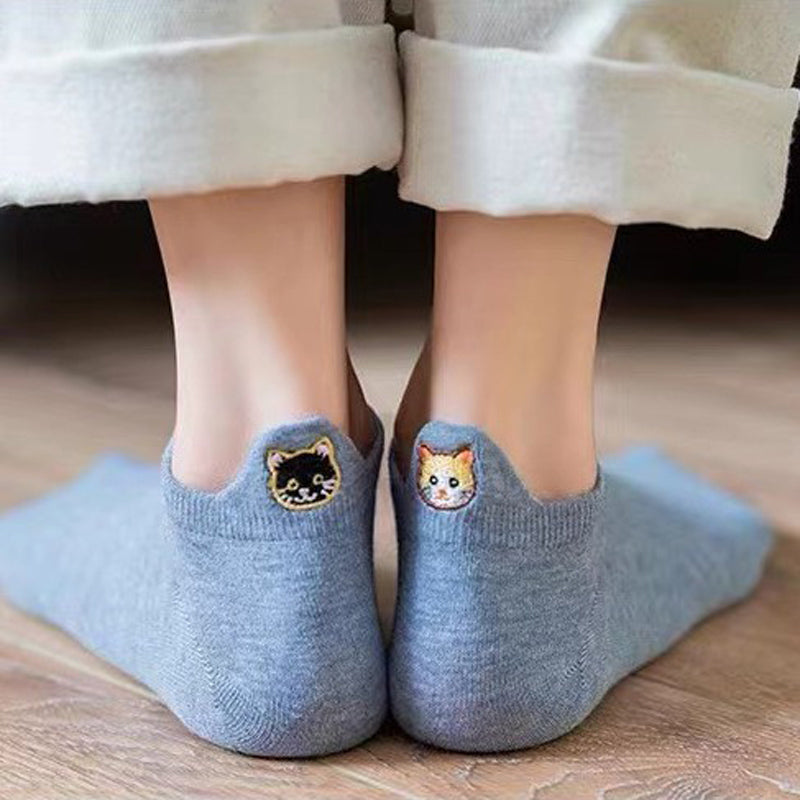 Chaussettes Décontractées À Broderie Chat