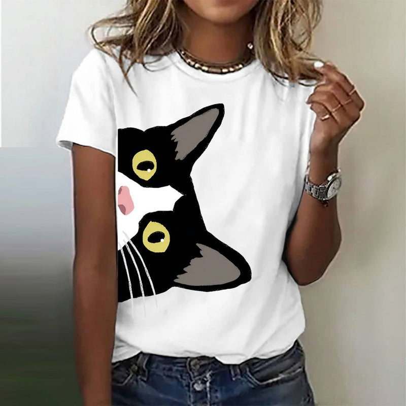 T-Shirt Décontracté À Imprimé Chat