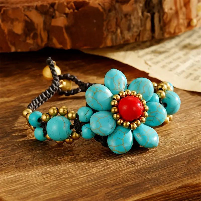 Bracelet Floral Tissé À La Main