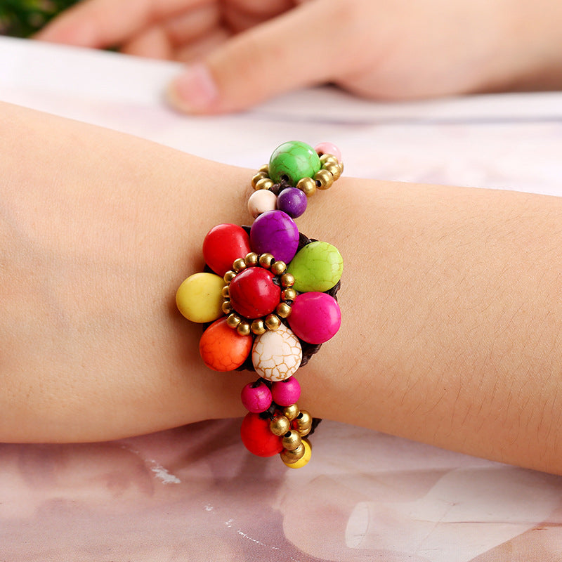 Bracelet Floral Tissé À La Main