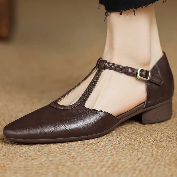 Etta | Leather Sandals with Woven Strap and Buckle