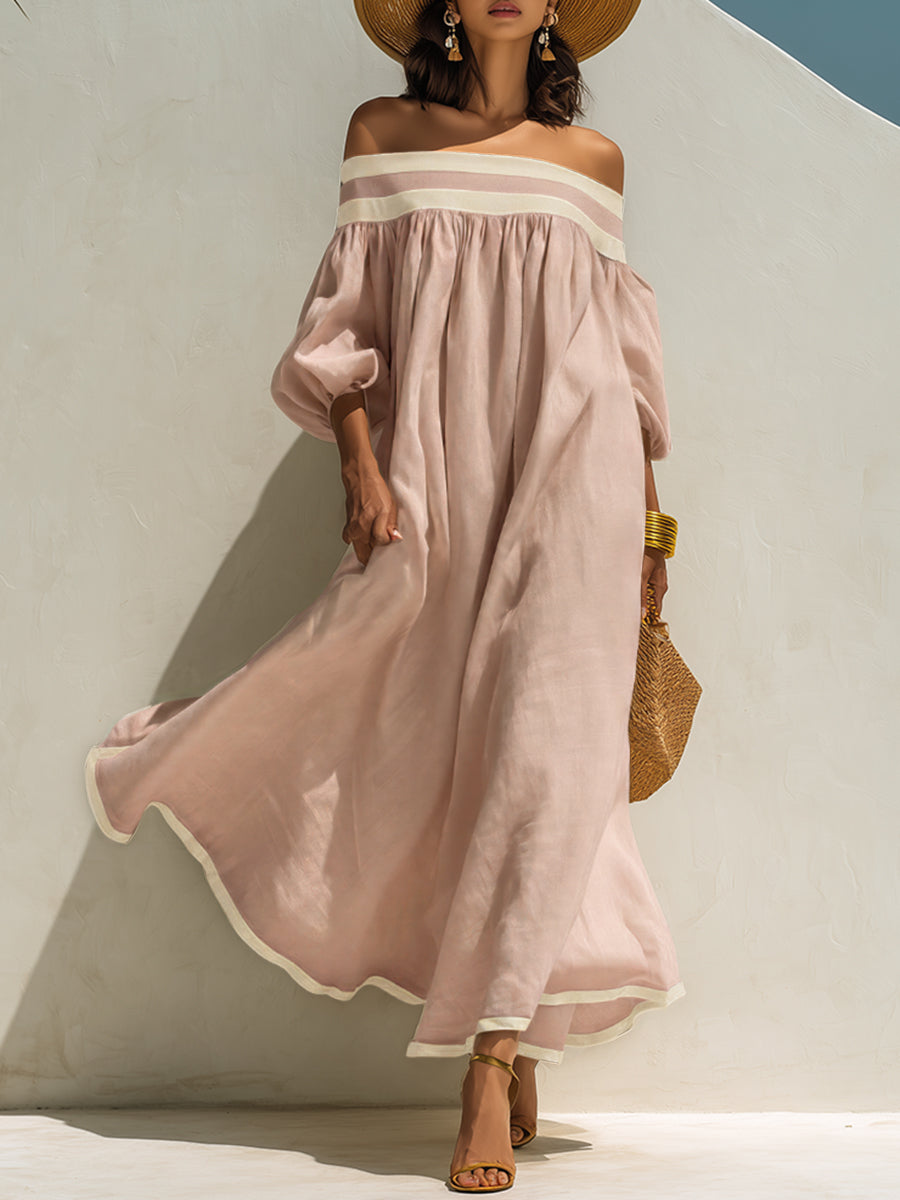 Élise | Robe Maxi Épaules Dénudées En Coton Lin