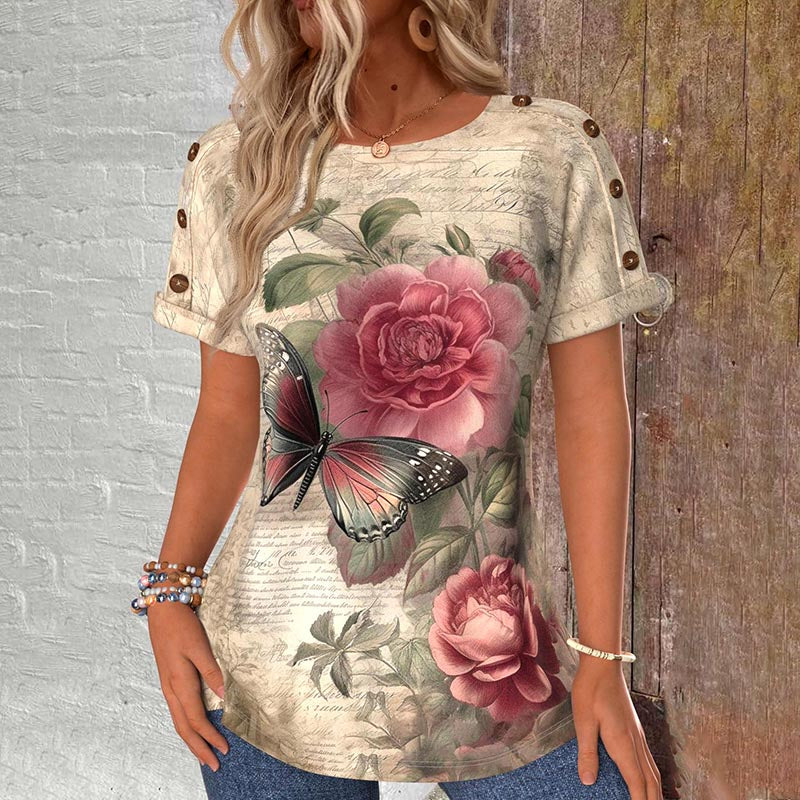 T-Shirt À Imprimé Floral Vintage