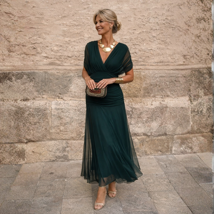 ROSSANA – Robe Longue Femme Off Shoulder en Chiffon