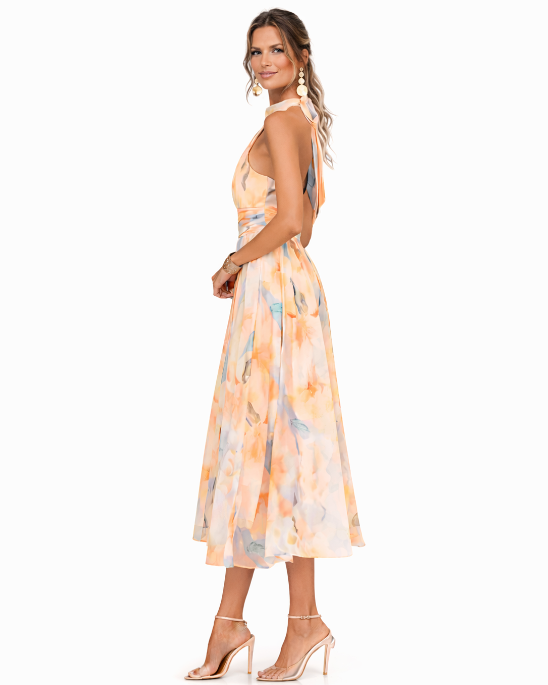 Aurora | Robe Élégante Col Halter Imprimé Aquarelle
