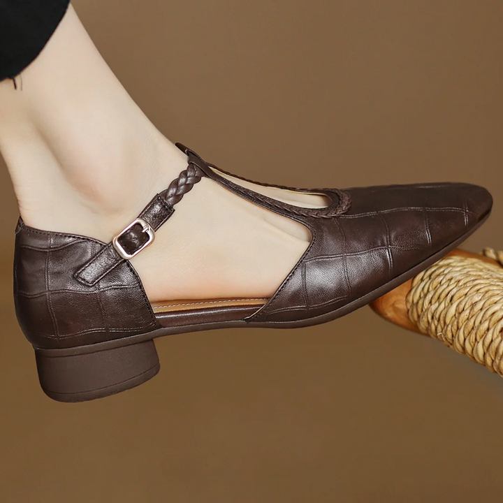 Etta | Leather Sandals with Woven Strap and Buckle