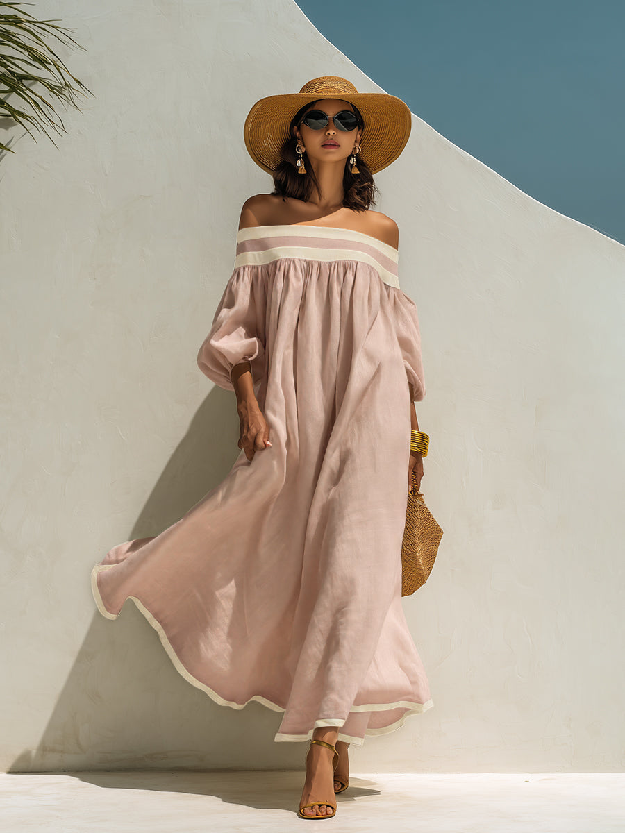 Élise | Robe Maxi Épaules Dénudées En Coton Lin