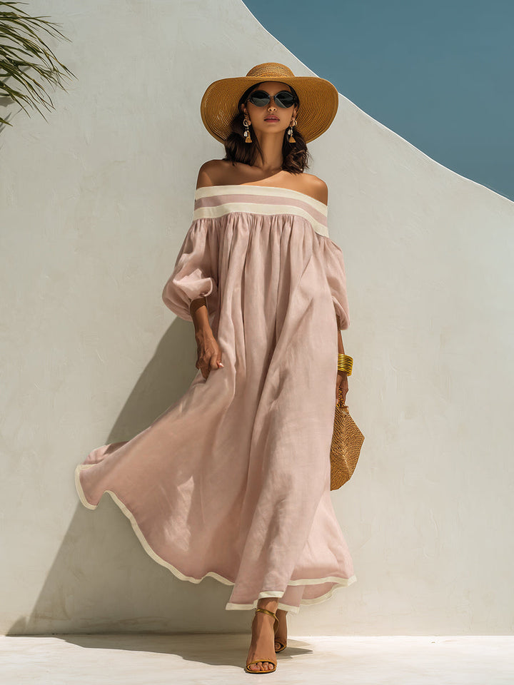 Élise | Robe Maxi Épaules Dénudées En Coton Lin