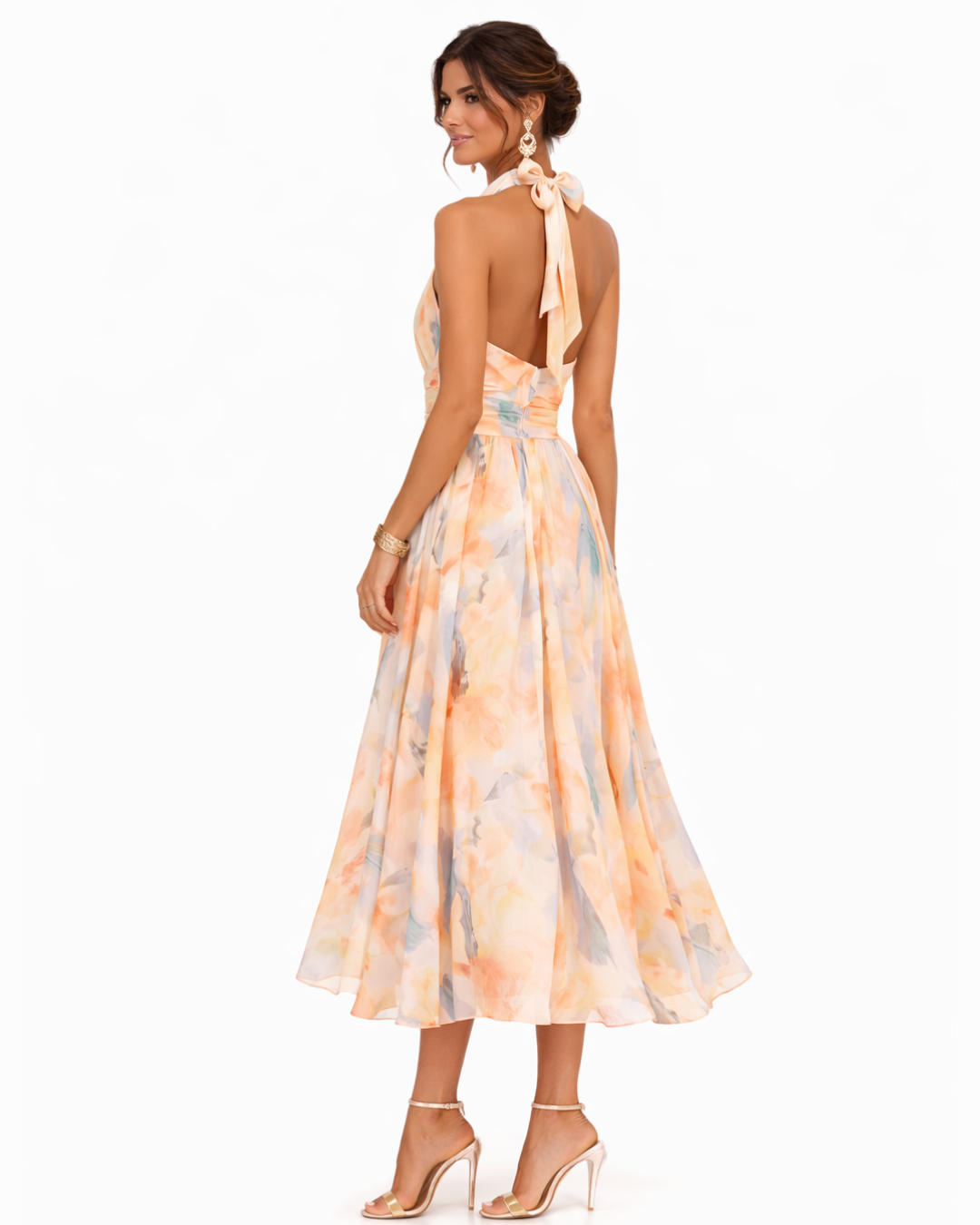Aurora – Robe avec décolleté halter et imprimé aquarelle