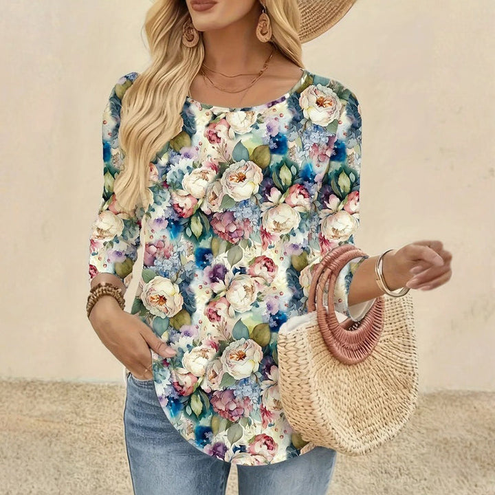 【Manches Longues】T-Shirt Vintage À Imprimé Floral