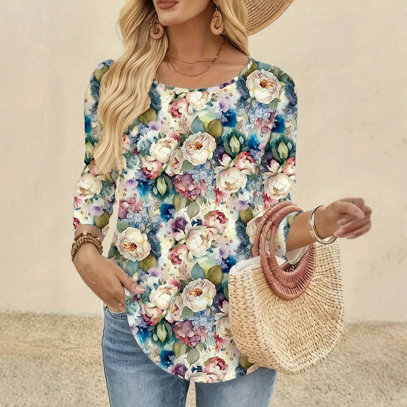 【Manches Longues】T-Shirt Vintage À Imprimé Floral
