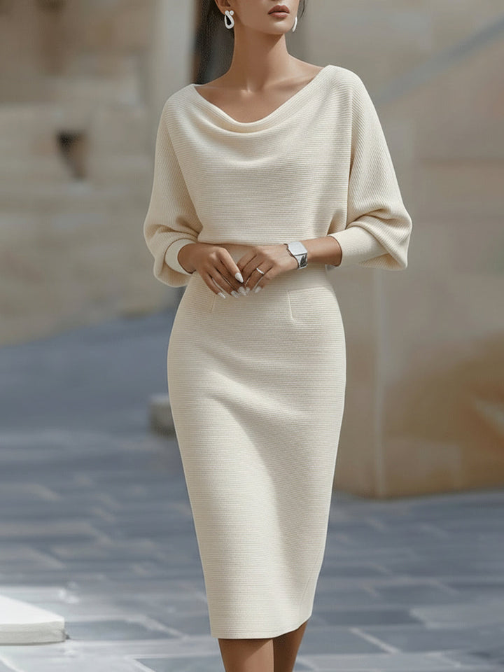 Isabelle | Robe Midi Col Bénitier & Manches Chauve-Souris