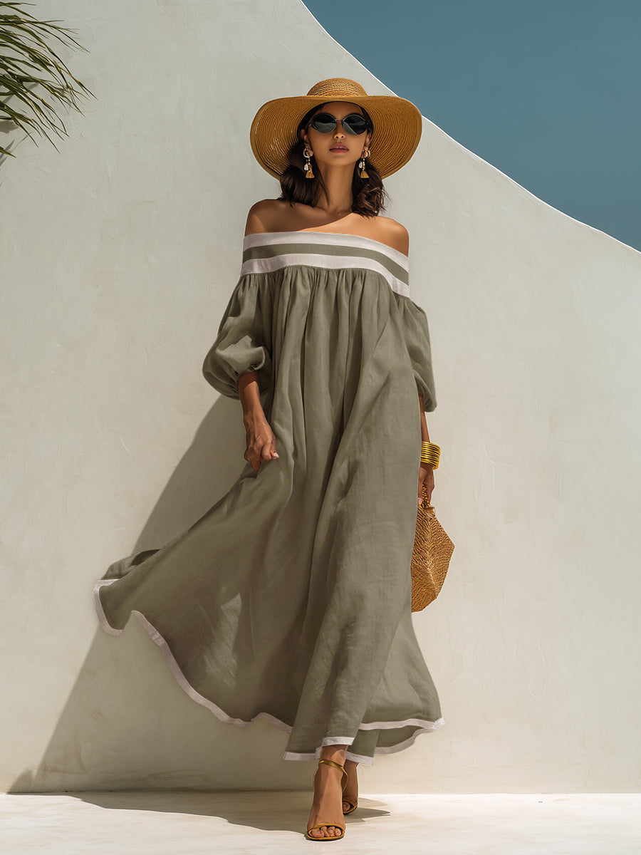 Élise | Robe Maxi Épaules Dénudées En Coton Lin