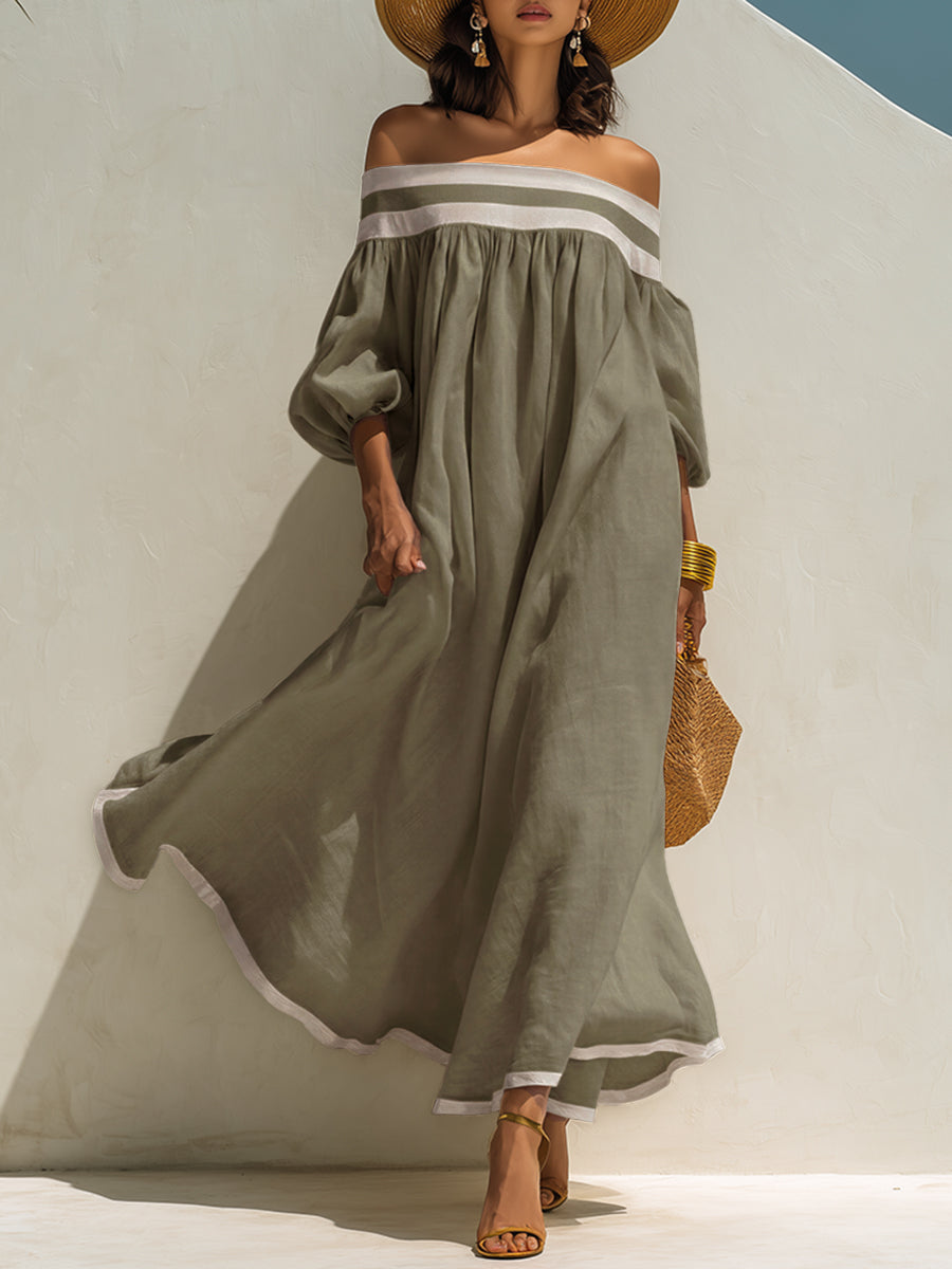 Élise | Robe Maxi Épaules Dénudées En Coton Lin