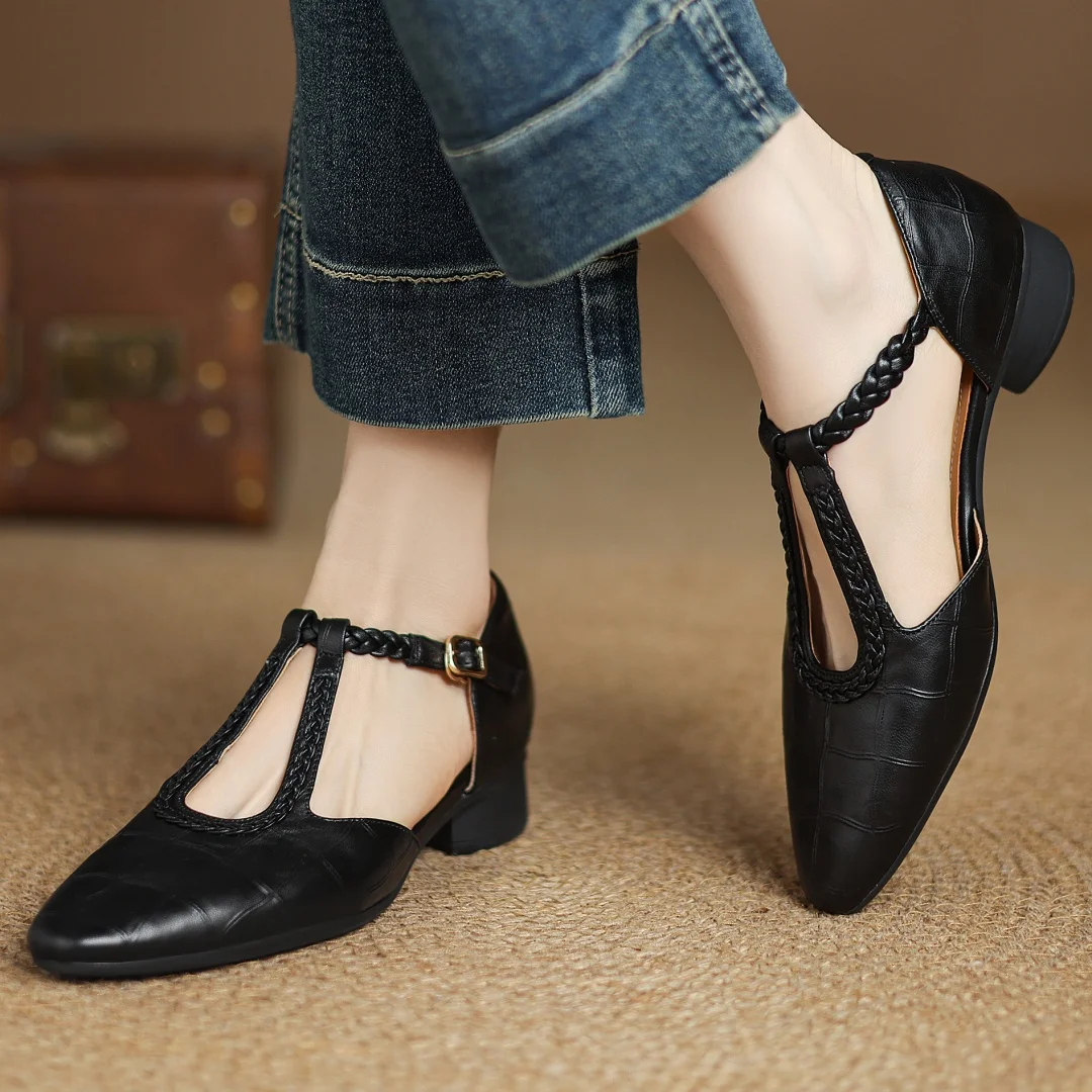 Etta | Leather Sandals with Woven Strap and Buckle