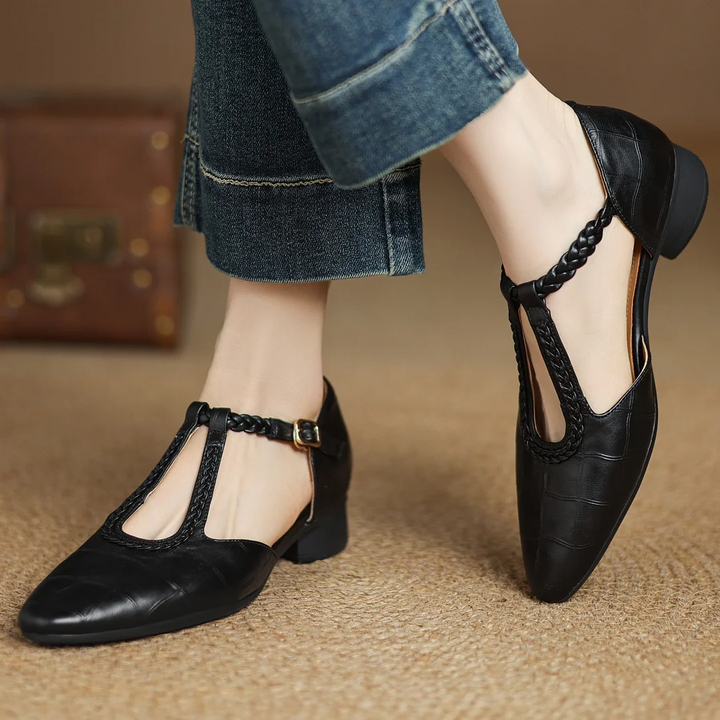 Etta | Leather Sandals with Woven Strap and Buckle