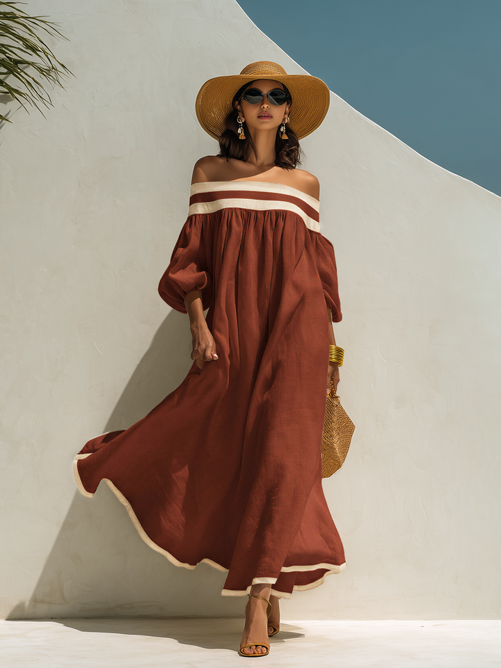 Élise | Robe Maxi Épaules Dénudées En Coton Lin
