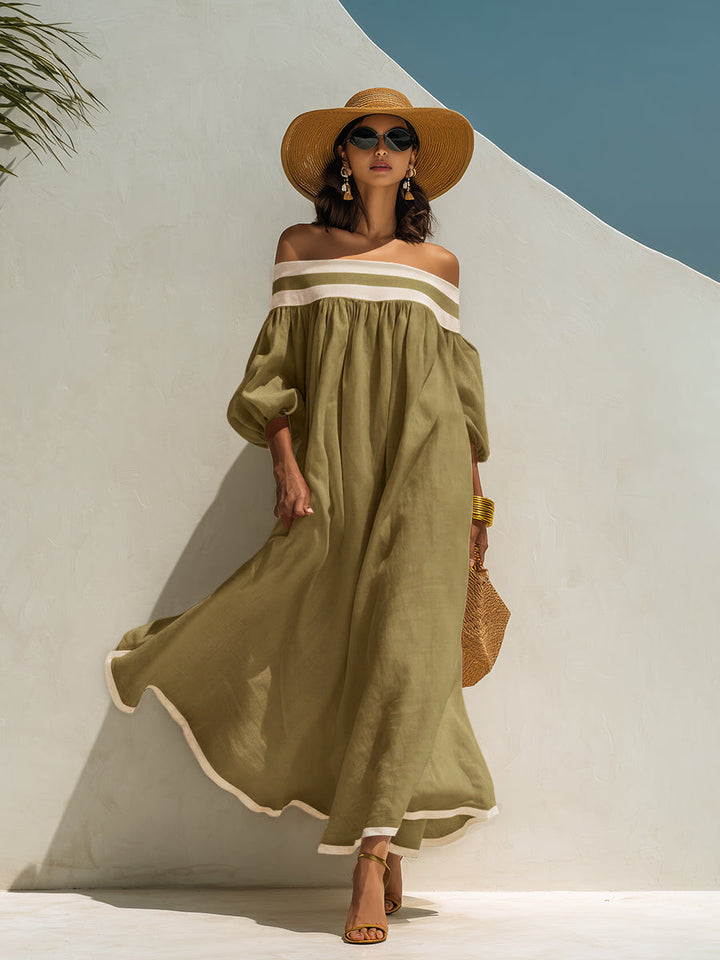 Élise | Robe Maxi Épaules Dénudées En Coton Lin